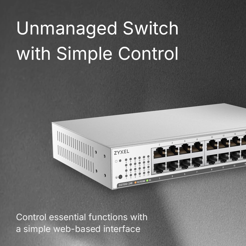 Switch Zyxel GS-1100-24E Unmanaged, 24 Porte Gigabit, Design Senza Ventole, Desktop/rack - GS1100-24E-EU0104F - Miniatura 4
