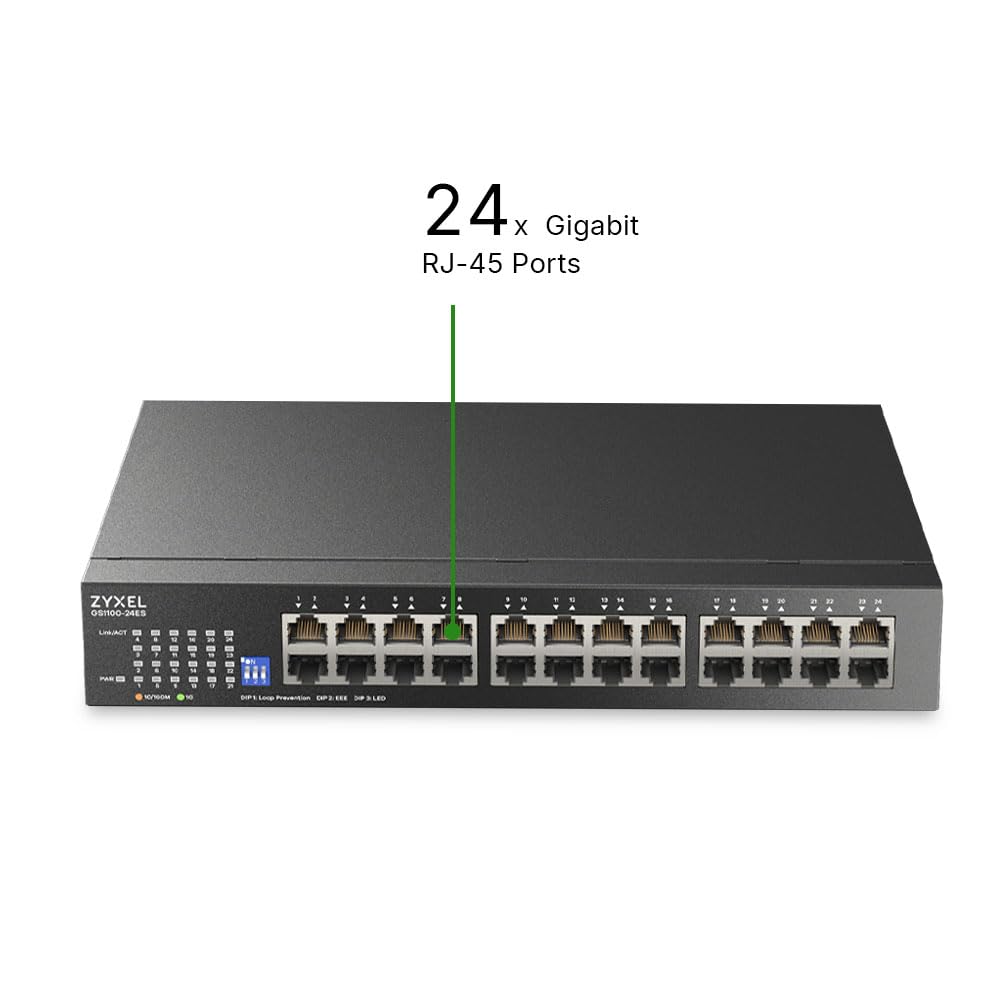 Switch Zyxel GS-1100-24E Unmanaged Con Dip, 24 Porte Gigabit, Design Senza Ventole, Desktop/rack - GS1100-24ES-EU0101F - Miniatura 3