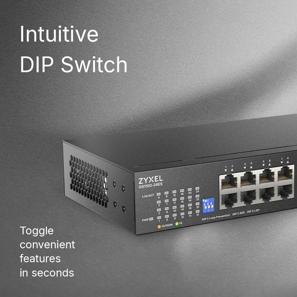 Switch Zyxel GS-1100-24E Unmanaged Con Dip, 24 Porte Gigabit, Design Senza Ventole, Desktop/rack - GS1100-24ES-EU0101F - Miniatura 4