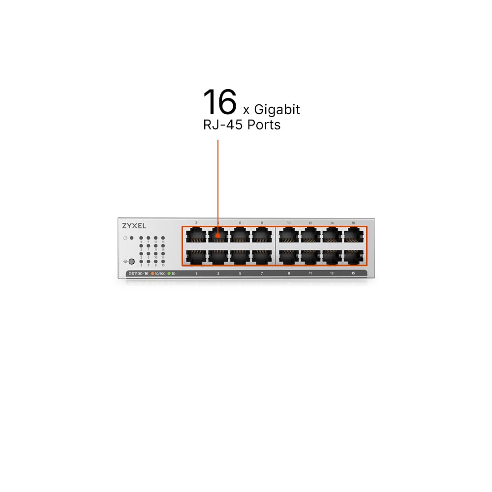 Switch Unmanaged, 16 Porte Gigabit, Design Senza Ventole, Desktop/rack - GS1100-16-EU0104F - Miniatura 2