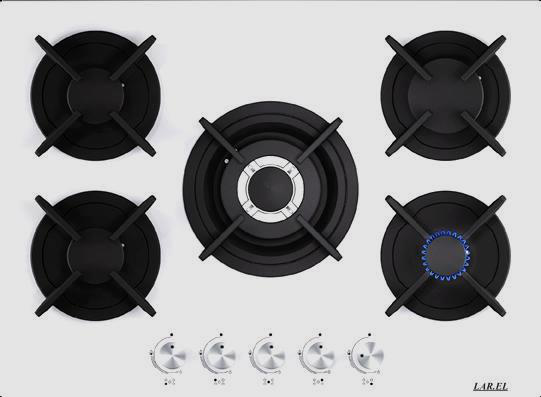 Piano cottura 90 cm Gas 5 Fuochi Vetro Bianco Larel PIA.L958GB
