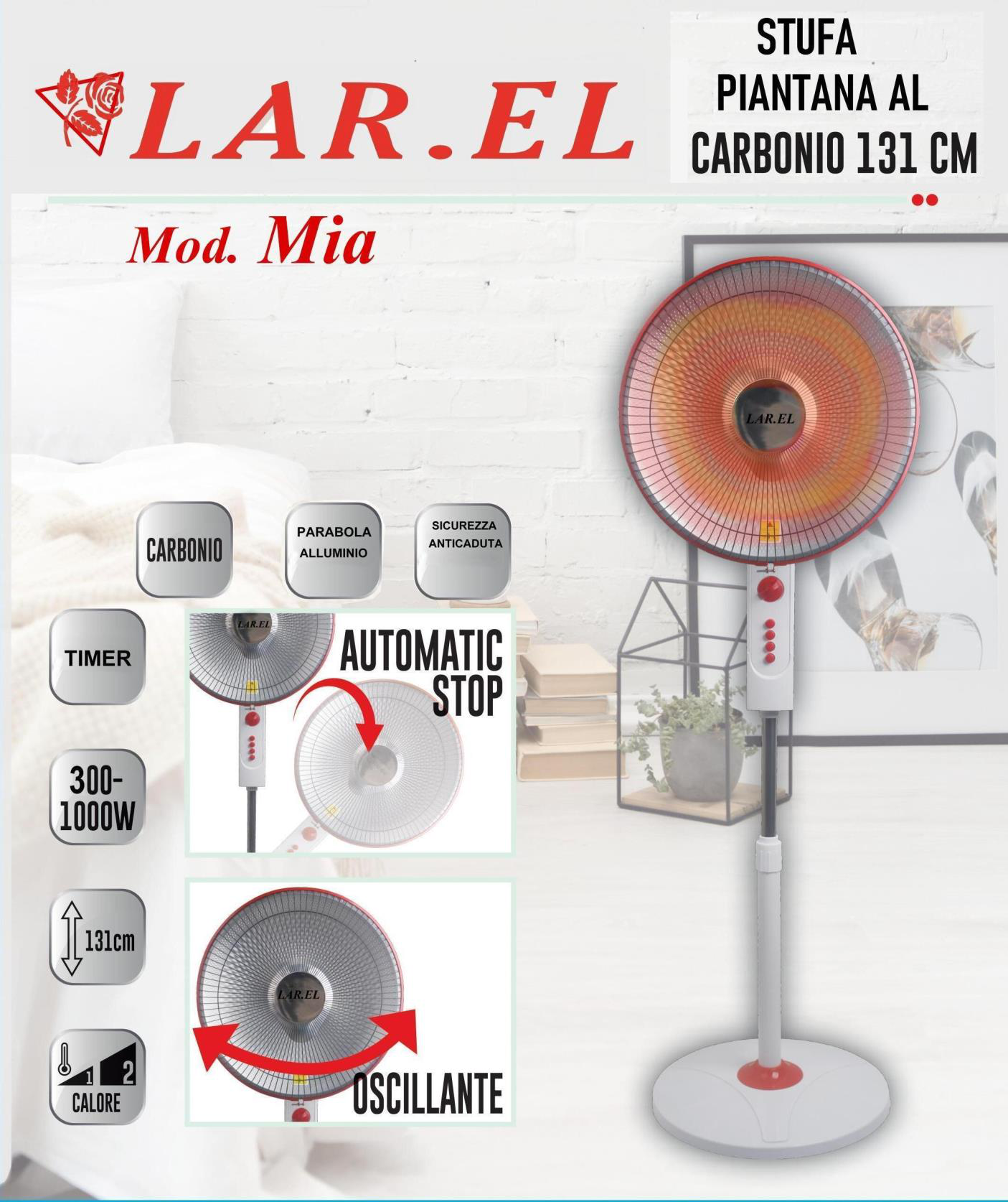 Stufa a Piantana 131 cm Carbonio 1000W Timer Larel STU.LPIA133 - Immagine 1