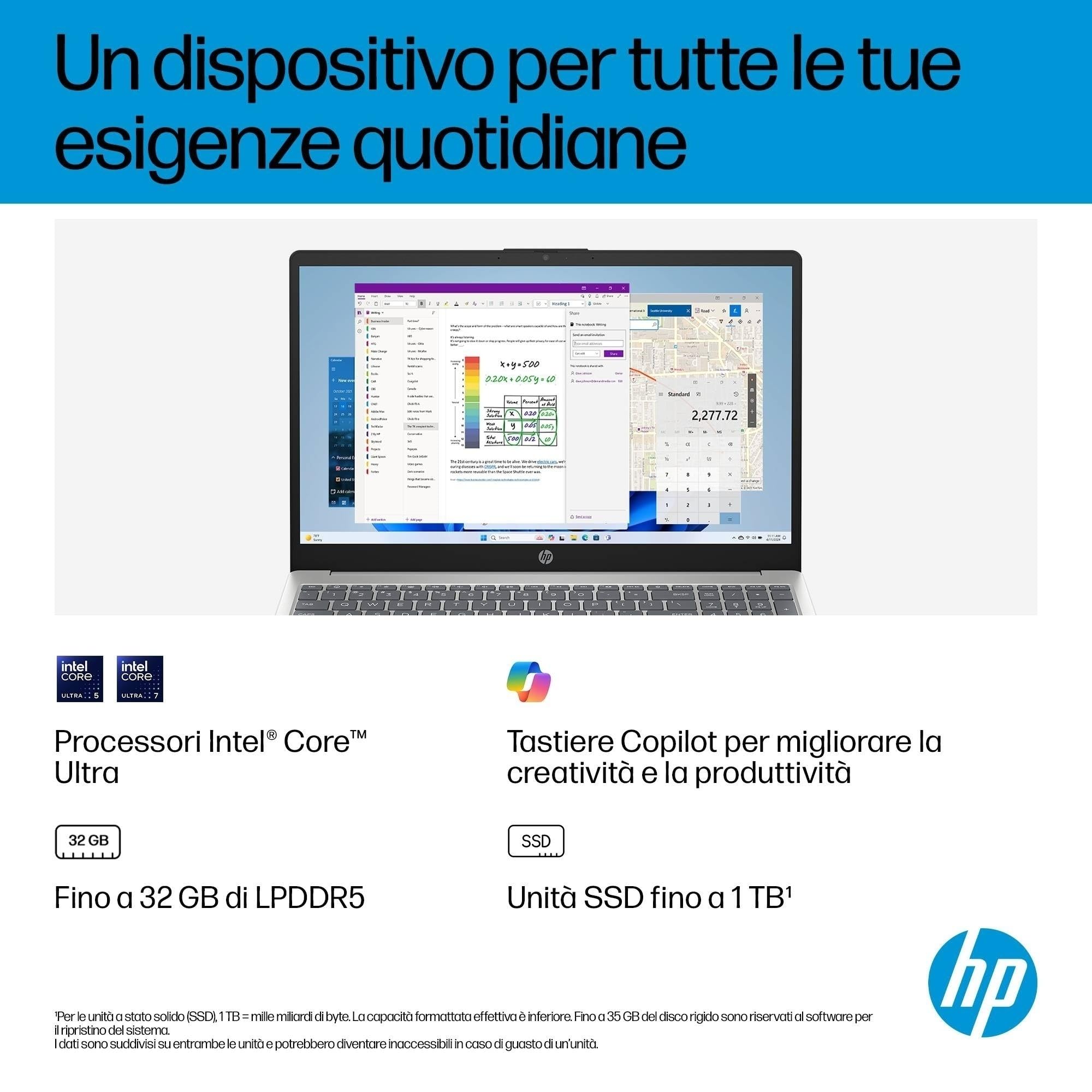 HP Laptop 15-fd2004sl, PC Portatile 15", Display FHD, Notebook, (Intel Core Ultra 7 255U, RAM 24GB, SSD 1TB, Windows 11), Computer Portatile, Uso quotidiano, Tastiera Italiana, QWERTY, Argento - Miniatura 4