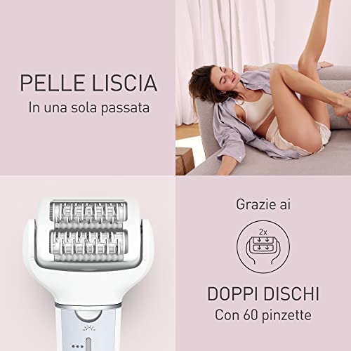 Panasonic ES-EY90 Epilatore Bagnato e Asciutto, Doppio Disco con 60 Pinzette, Testina Flessibile Pivotante a 90°, 3 Impostazioni di Velocità e Luce LED, 30 Minuti di Funzionamento, Testina Rasoio - Miniatura 4