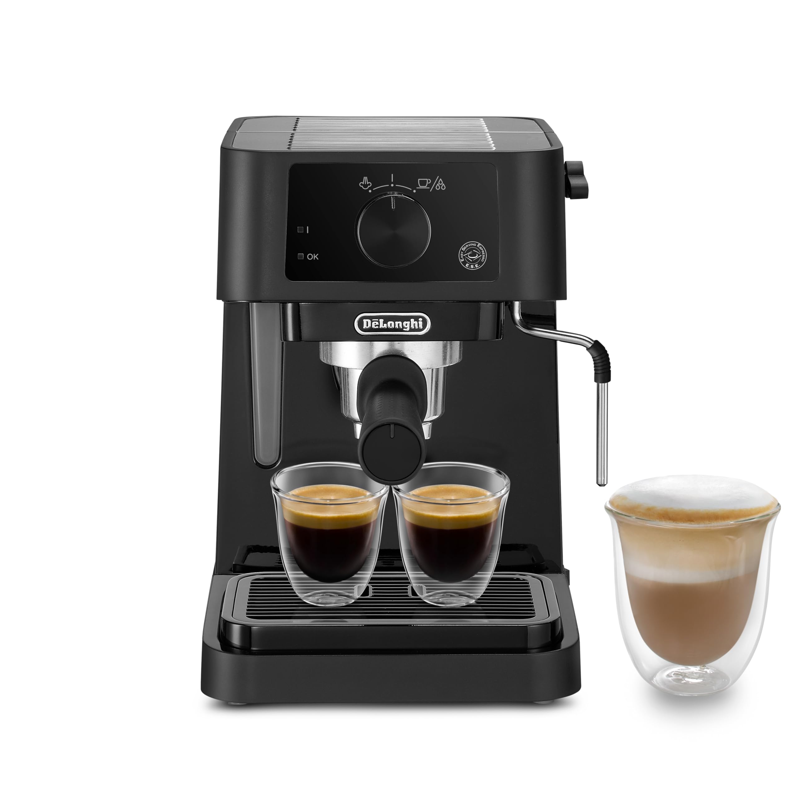 De'Longhi Stilosa EC235.BK Macchina manuale da Caffè Espresso e Cappuccino, Caffè in Polvere o in Cialde E.S.E., Montalatte classico per Cappuccini, serbatoio 1L, 1100W, Caldaia Acciaio Inox, Nero - Miniatura 2
