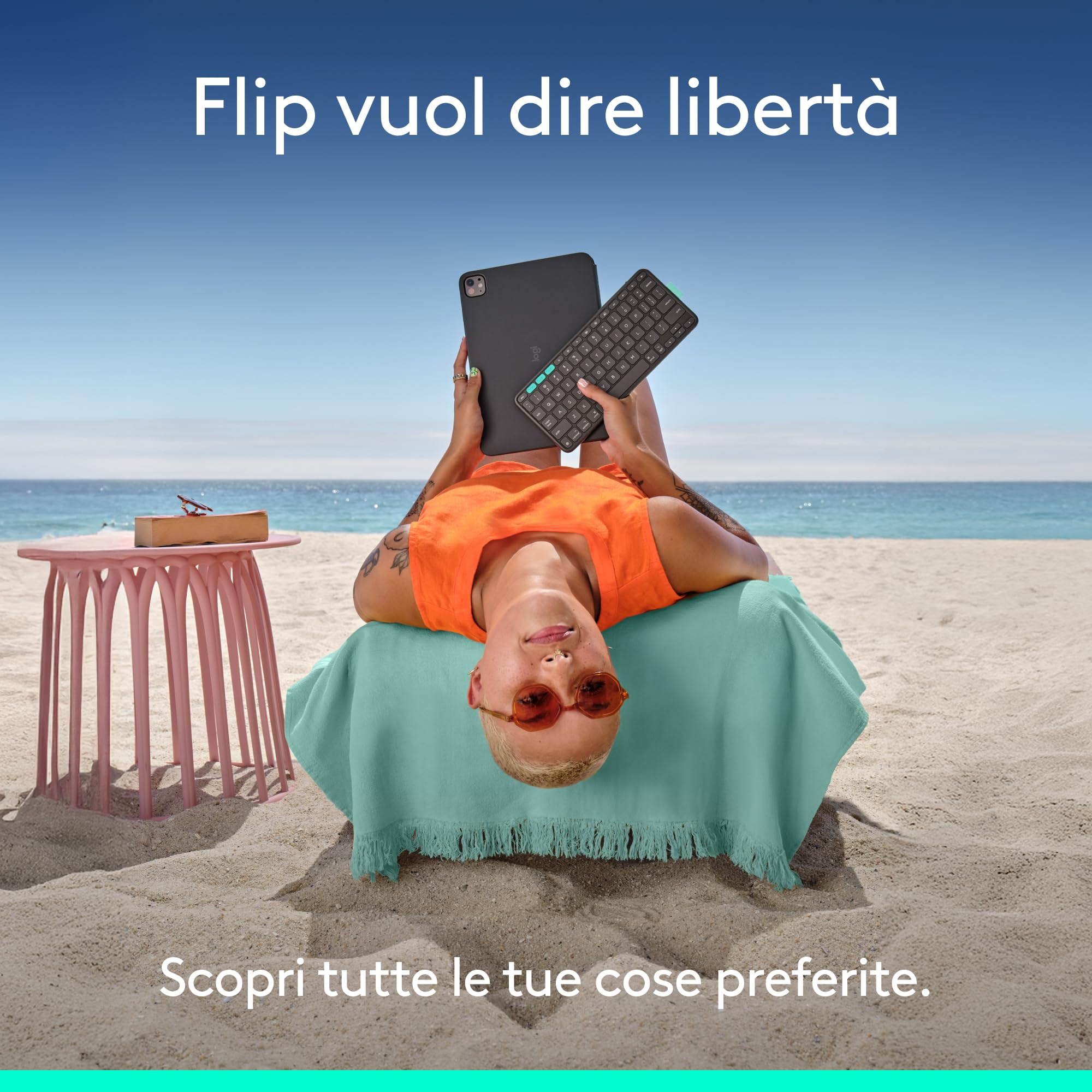 Logitech Flip Folio, custodia con tastiera per iPad Pro (M4), iPad Air da 11 pollici (M2, M3 e M4)(5ª Gen - 2024) protettiva e ripiegabile, più multi dispositivo Bluetooth, ITA QWERTY - Graphite - Miniatura 3