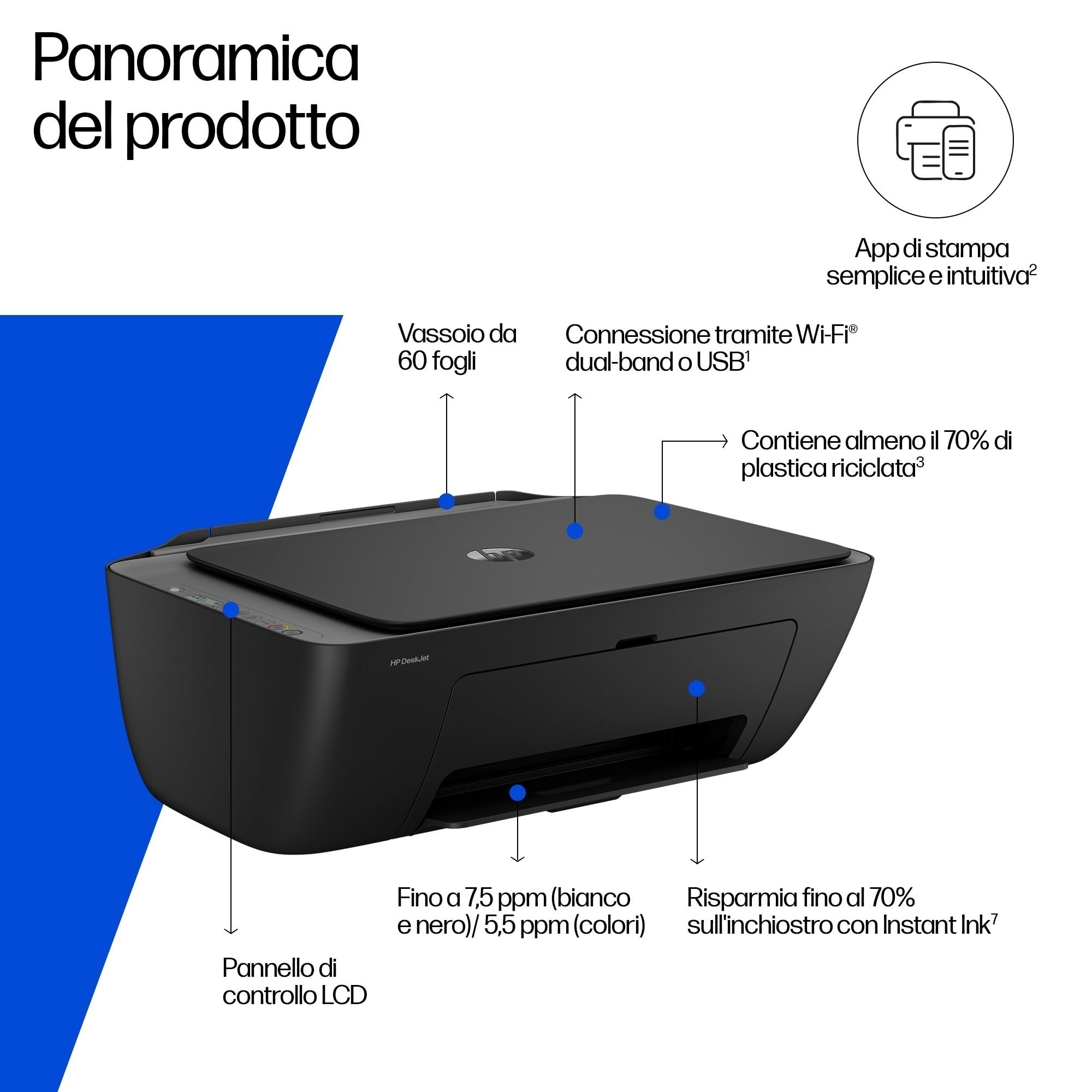 HP DeskJet 2920 89F97B, Stampante Multifunzione a Getto d'Inchiostro A4 a Colori, Fronte e Retro Manuale, 7,5 ppm, Wi-Fi, app, 3 Mesi di Inchiostro Instant Ink Inclusi, Nera - Miniatura 3