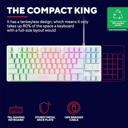GXTrust 833W Thado Tastiera Gaming TKL Layout Italiano QWERTY, Design Compatto più Piccolo del 20%, Anti-Ghosting, 69% Plastica Riciclata, LED Keyboard USB per PC/Laptop - Bianco - Miniatura 4