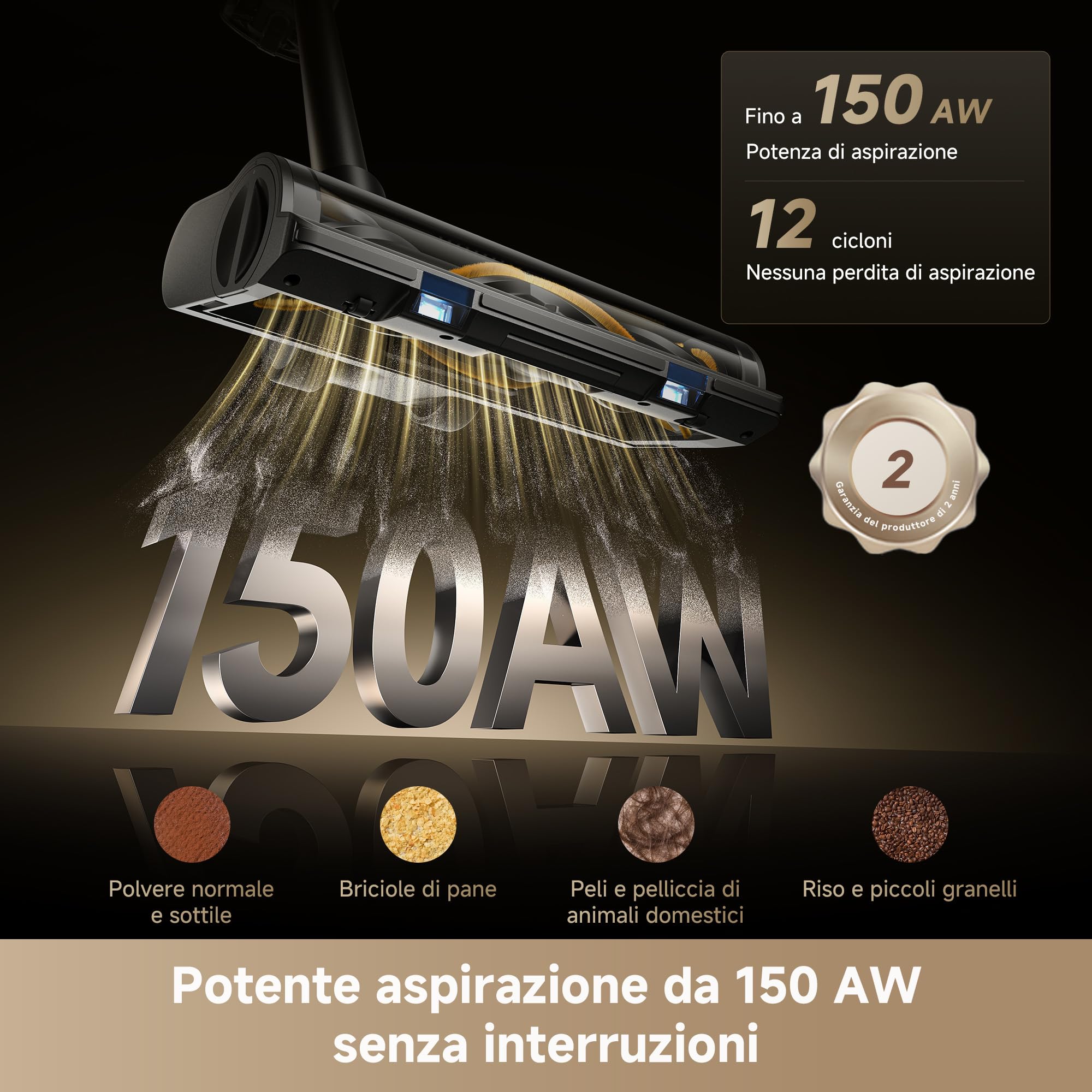 DREAME R20 SE-A Aspirapolvere Senza Fili, Aspirazione da 20,000PA/150 AW, 90 Min, Schermo a LED, Vano Polvere da 0,6 L, Smaltimento dello Sporco con un Pulsante, Spazzola Antigroviglio con Luce - Miniatura 3