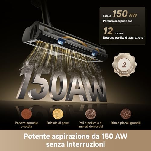 DREAME R20 SE-A Aspirapolvere Senza Fili, Aspirazione da 20,000PA/150 AW, 90 Min, Schermo a LED, Vano Polvere da 0,6 L, Smaltimento dello Sporco con un Pulsante, Spazzola Antigroviglio con Luce - Miniatura 4