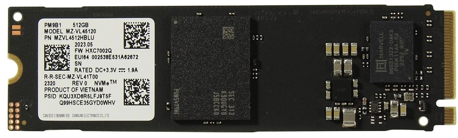 Samsung PM9B1 512GB SSD, NVMe PCIe 4.0, 3500MB/s Lettura, 2500MB/s Scrittura, V-NAND, Formato M.2 2280 - OEM BULK