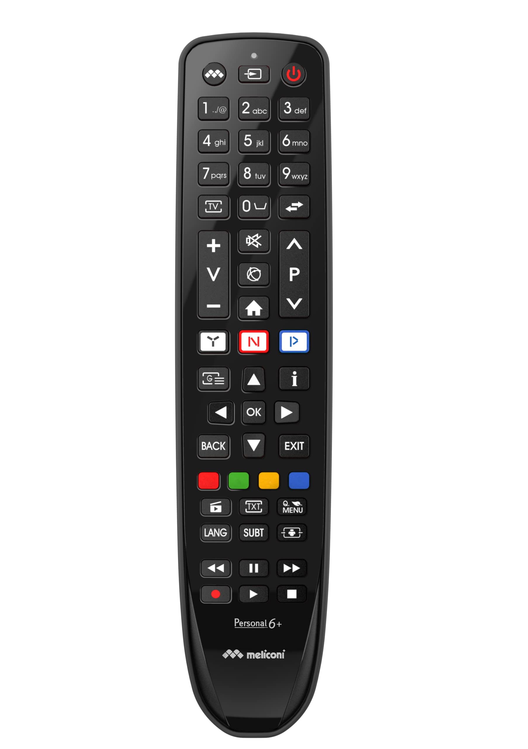 Meliconi Gumbody Personal 6+ Telecomando per TV Telefunken, Pronto all’Uso, Nessuna Programmazione, Funzione Learn, Antiurto in Gomma, Compatibile Smart TV Telefunken