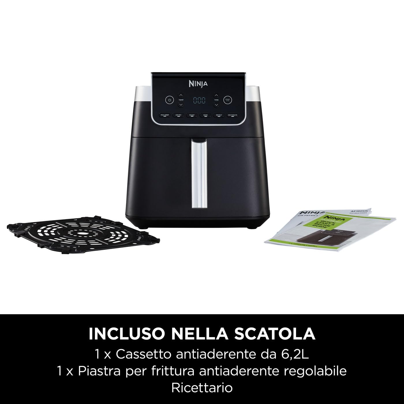 Ninja Friggitrice ad Aria MAX, 6.2L Digitale, 5 in 1, Antiaderente, Cottura Senza Olio, per Arrostire, Cuocere al Forno, Formato Famiglia, Cestello e Piastra Lavabili in Lavastoviglie, Grigio AF180EU - Miniatura 3