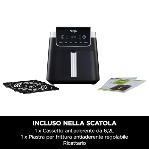 Ninja Friggitrice ad Aria MAX, 6.2L Digitale, 5 in 1, Antiaderente, Cottura Senza Olio, per Arrostire, Cuocere al Forno, Formato Famiglia, Cestello e Piastra Lavabili in Lavastoviglie, Grigio AF180EU - Miniatura 4