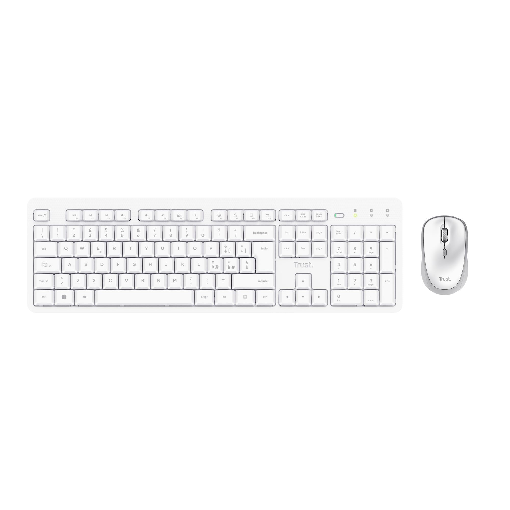 Trust Ody II Set Tastiera e Mouse Wireless Silenziosi Italiano QWERTY, Tasti a Profilo Ribassato, Unico Ricevitore USB, Resistente agli Sversamenti, Kit Senza Fili per PC Laptop Mac Windows, Bianco - Miniatura 3