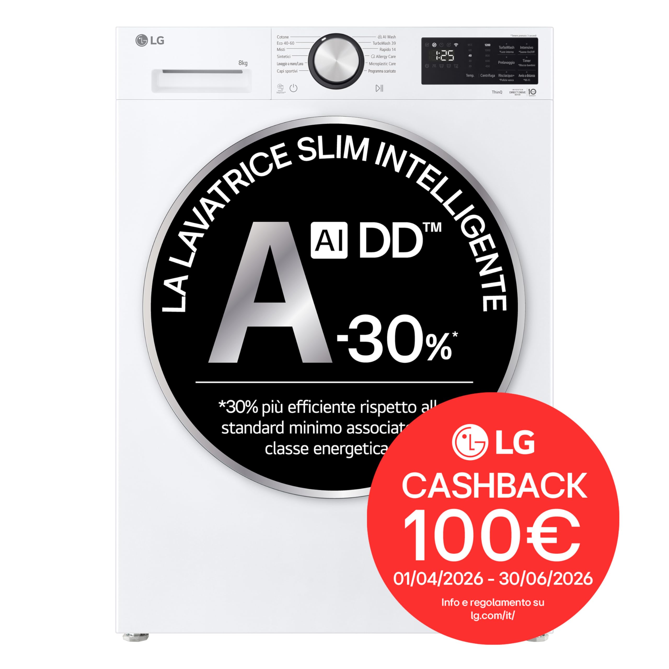 LG F2NX50S8TLC Lavatrice Slim Intelligente 8 kg Classe A-30% - Miniatura 3