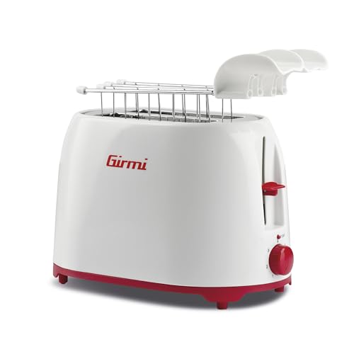 Girmi TP10 Tostapane, 750 W, Pinze estraibili inox, 7 livelli di cottura, Funzione tostafetta, Raccogli briciole, Espulsione automatica, Spegnimento automatico, Bianco/Rosso - Miniatura 2