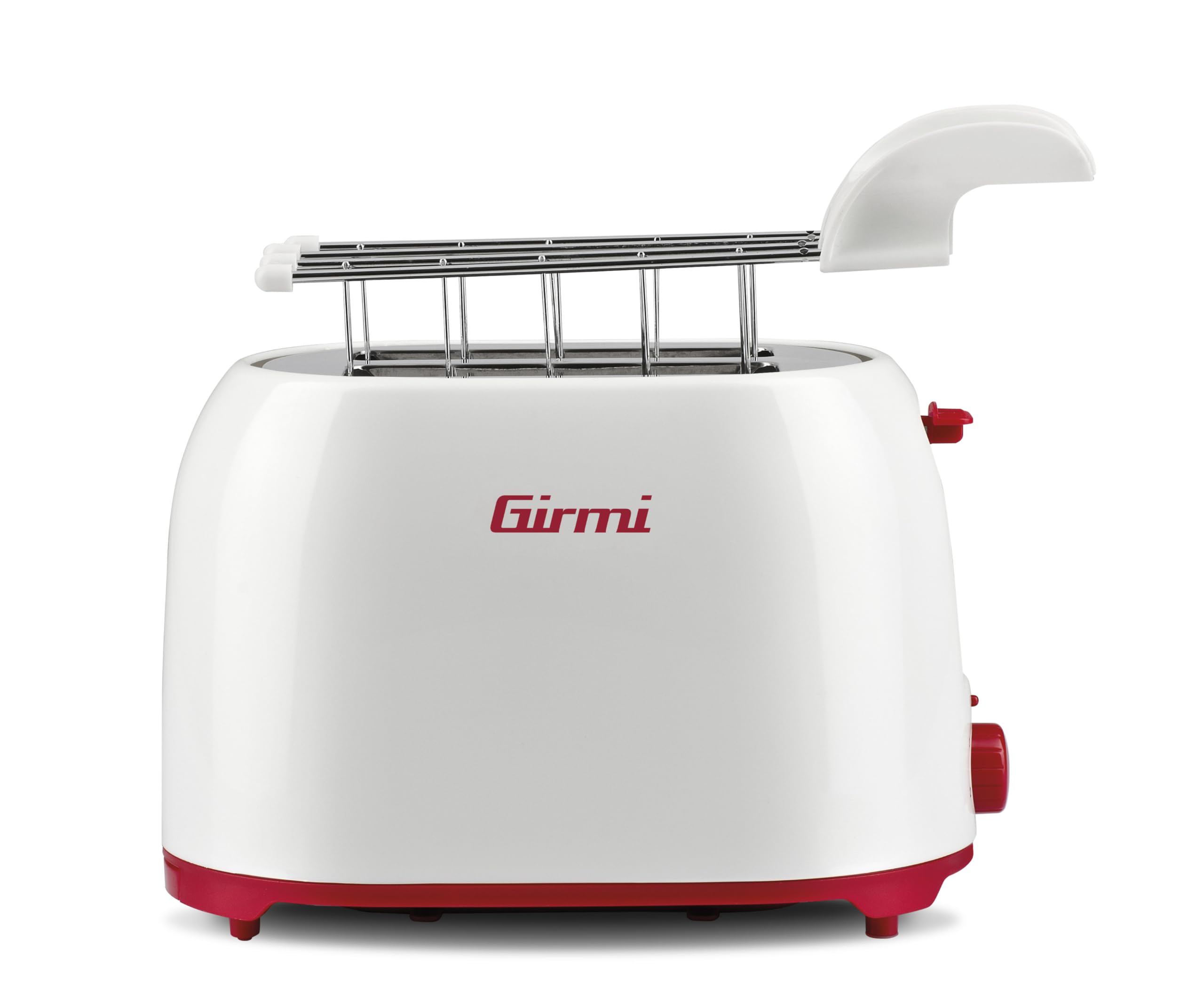Girmi TP10 Tostapane, 750 W, Pinze estraibili inox, 7 livelli di cottura, Funzione tostafetta, Raccogli briciole, Espulsione automatica, Spegnimento automatico, Bianco/Rosso - Miniatura 3