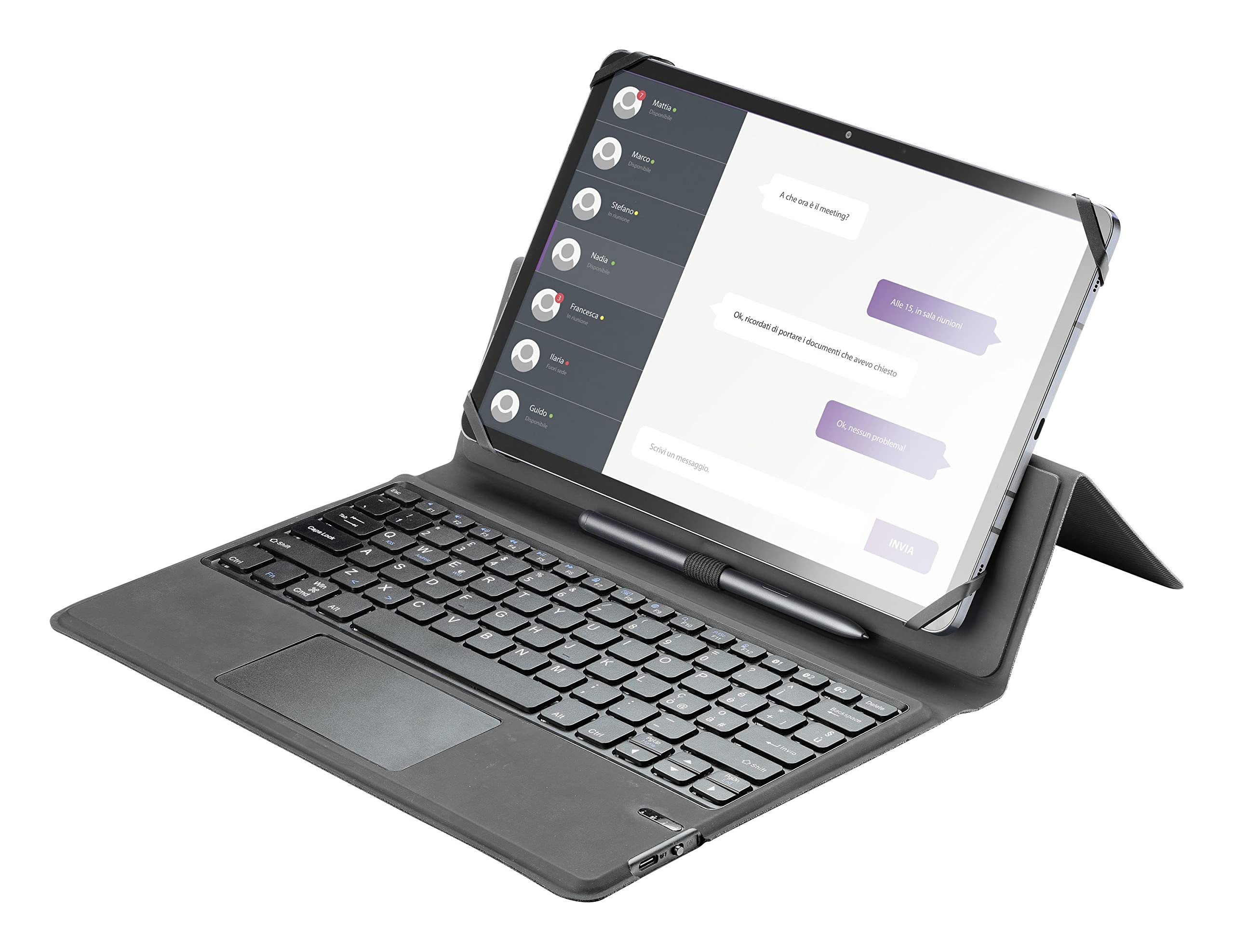 Cellularline - Keyboard Case - Custodia con Funzione Stand per Tablet, con Tastiera Wireless Integrata e Porta Pennino, per Display Tablet fino a 11’’ - Nero