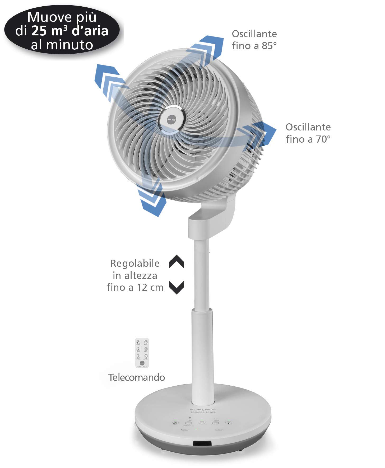 MACOM Enjoy & Relax 992 Tornado Tower, Ventilatore a piantana, Bianco - Miniatura 2