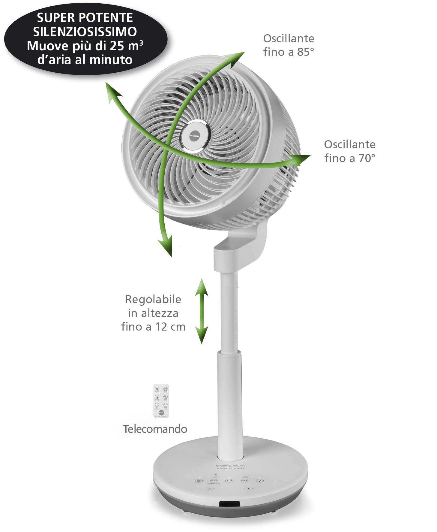 MACOM Enjoy & Relax 992 Tornado Tower, Ventilatore a piantana, Bianco - Miniatura 3