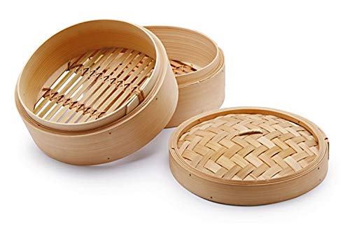 H&H cuocivapore, cestello per Cottura a Vapore, 2 Livelli, con Coperchio, bambù, 23 cm - Miniatura 2