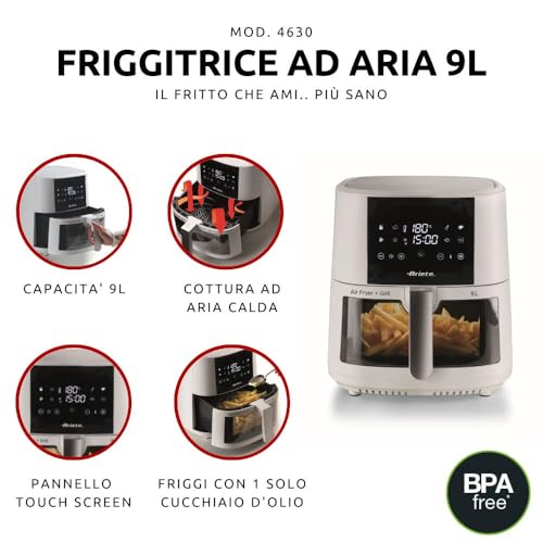 Ariete 4630 Friggitrice ad aria 9L, 1500 W, Capacità 9L, Capacità di cottura 3,5kg, 8 programmi preimpostati, Temperatura fino a 200°, Cestello trasparente per controllo cottura, Bianco - Miniatura 4