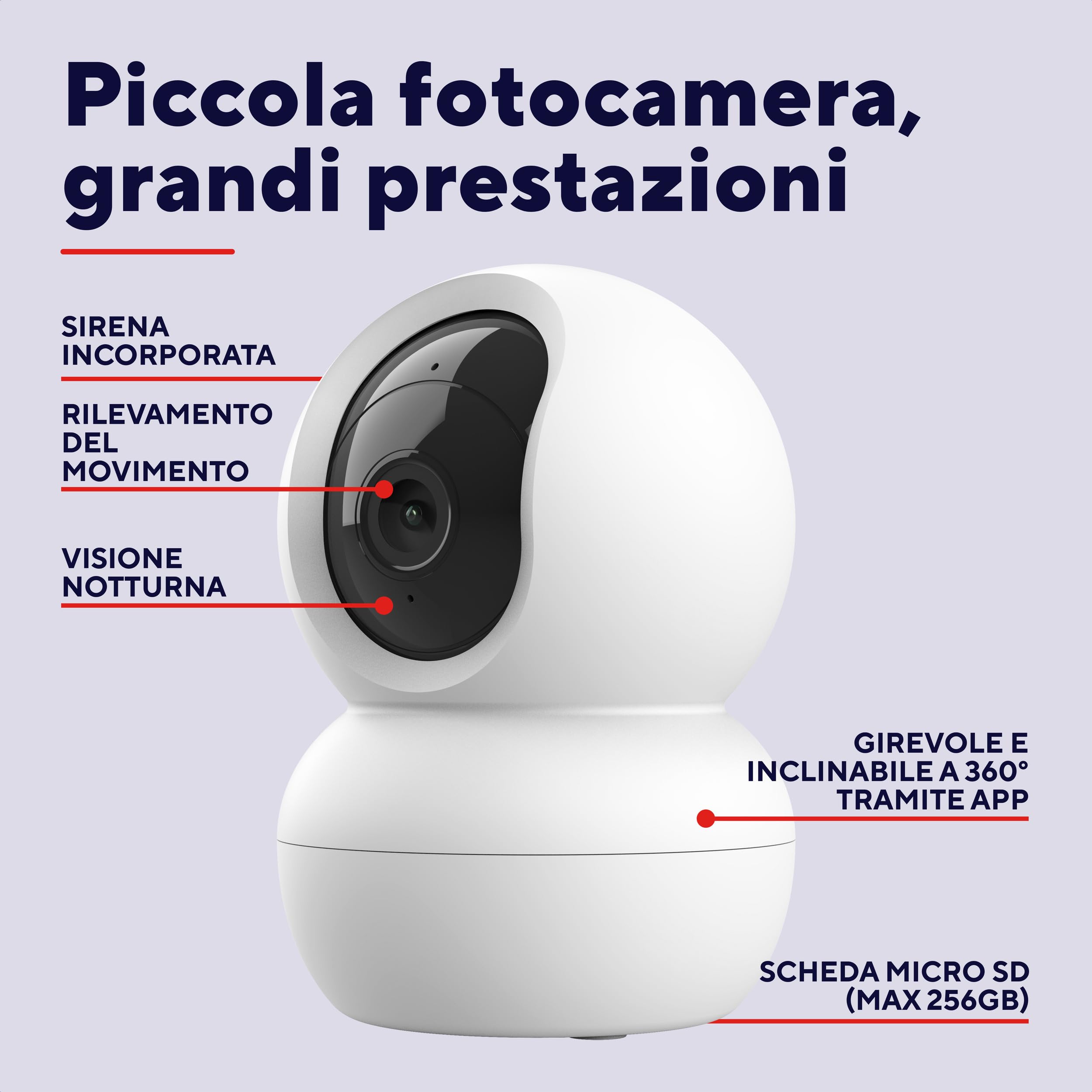 Trust IPCAM-2800 Telecamera Wifi Interno 360° con Visione Notturna, Sirena e Microfono Integrati, Rilevamento Umano, Videocamera Sorveglianza con App, Casa Intelligente, Bianco - Miniatura 3