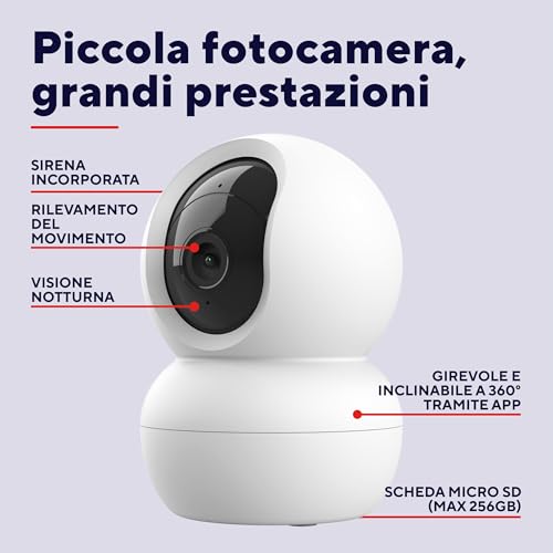 Trust IPCAM-2800 Telecamera Wifi Interno 360° con Visione Notturna, Sirena e Microfono Integrati, Rilevamento Umano, Videocamera Sorveglianza con App, Casa Intelligente, Bianco - Miniatura 4