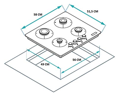Piano cottura LAREL 848X 4 fuochi gas METANO o GPL incasso INOX valvolato acc. elettronica - Miniatura 4