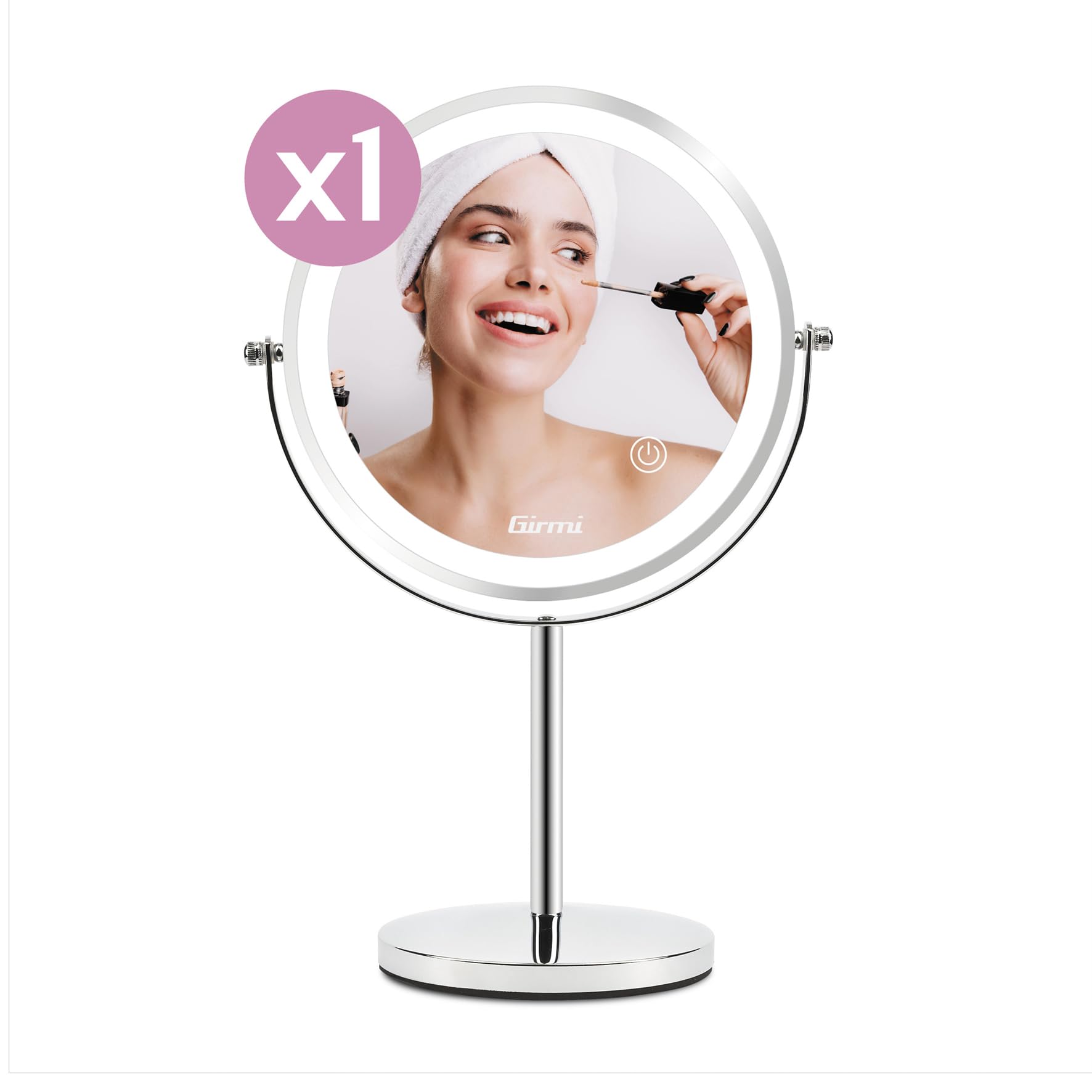 Girmi BE02 Specchio per Trucco con Luce LED, Lente di ingrandimento 1x/3X, Illuminazione a 3 colori, Ricaricabile con Doppio specchio, Rotazione a 360° e Tasto Touchscreen, Cromato - Miniatura 3