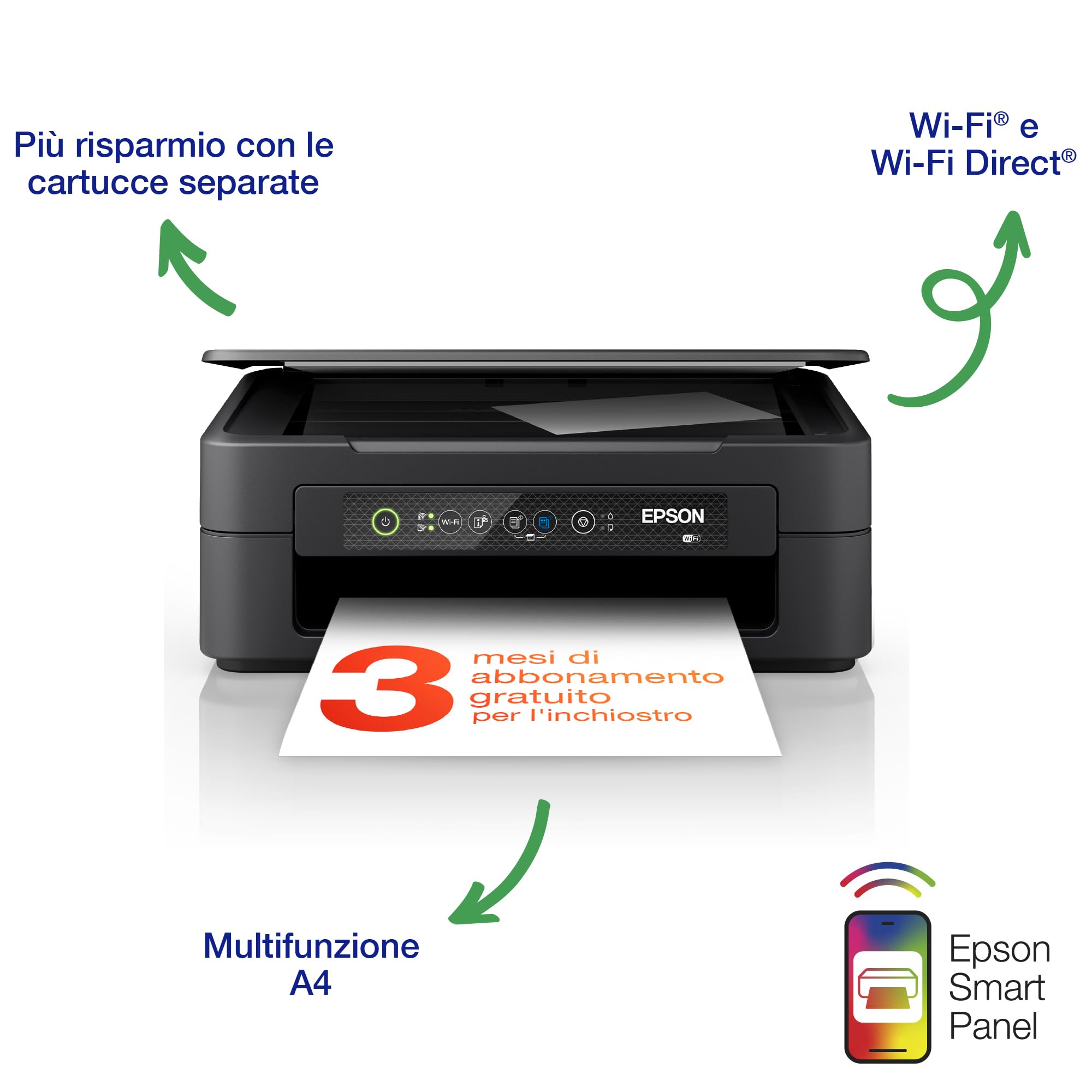 Epson Stampante Expression Home XP-2200, multifunzione 3 in 1: scanner/fotocopiatrice, A4, getto d'inchiostro a colori, Wi-Fi Direct, cartucce separate, ultracompatta - Miniatura 3