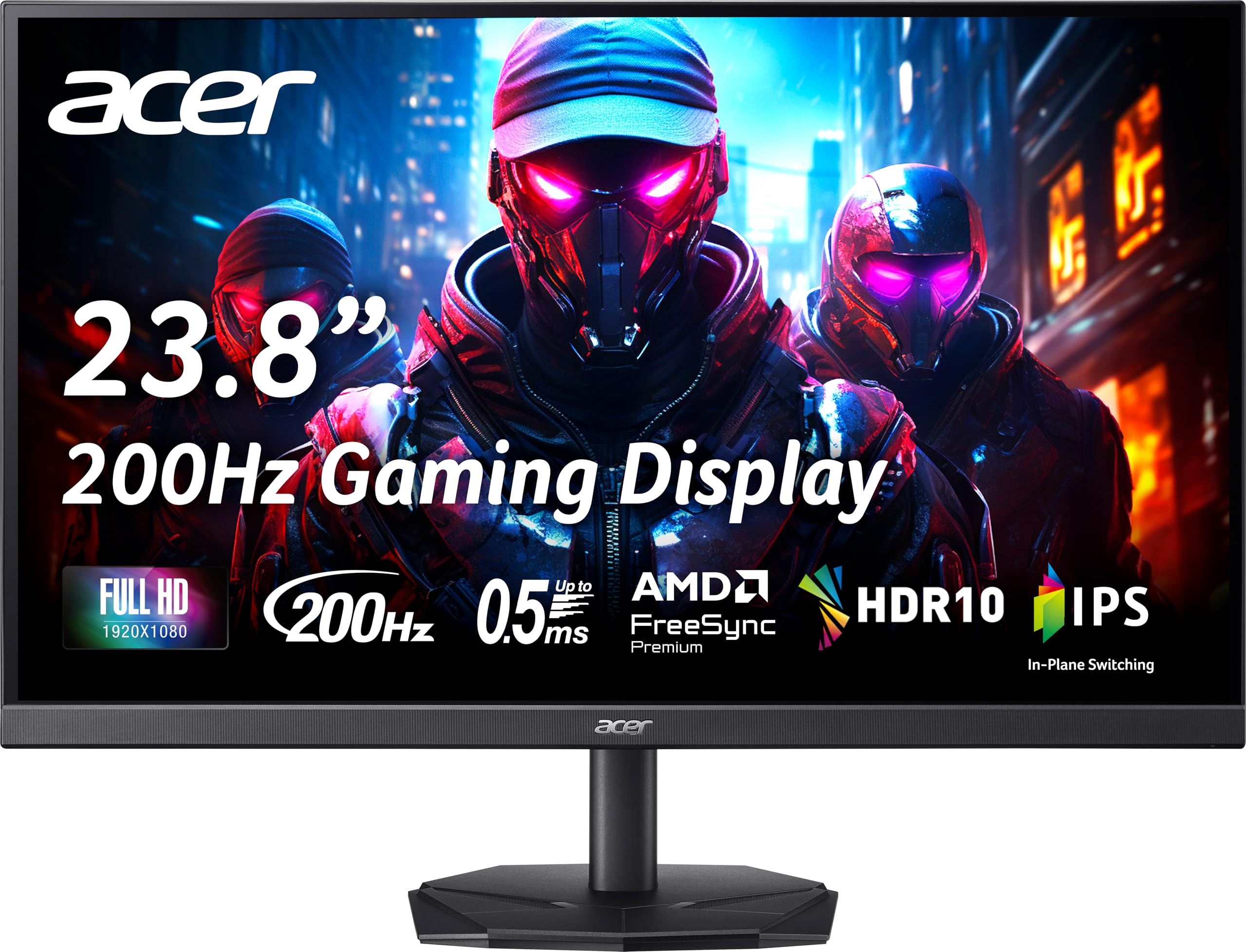 acer Nitro KG242YX1bmiipx Monitor Gaming 23.8", Display FHD IPS 200 Hz, 0,5 ms, FreeSync Premium, Luminosit� 250 nits, HDMI 2.0, DP 1.2, Speaker Integrati, Cavo HDMI Incluso, Nero
