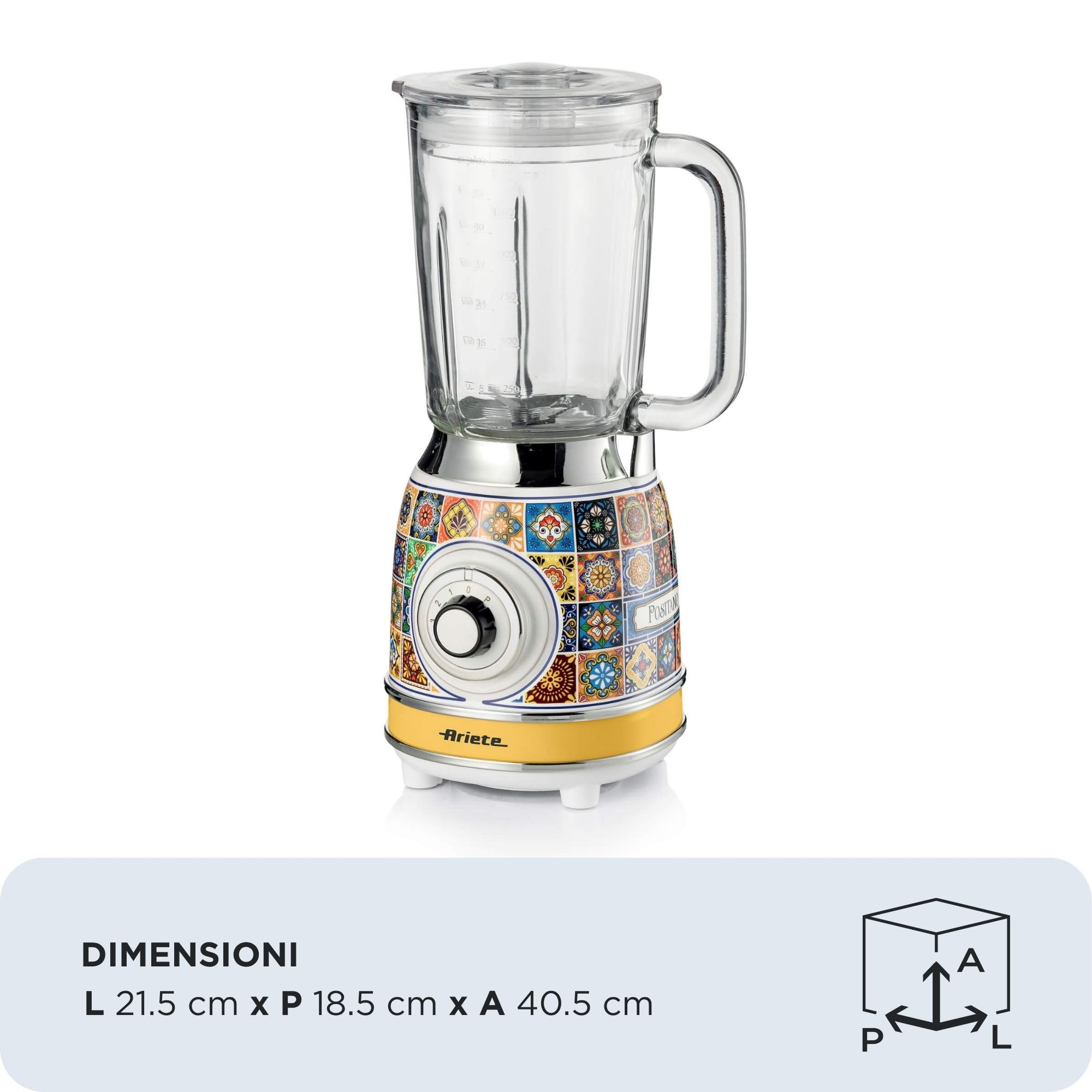 Ariete 583 Frullatore Positano con tazza in vetro da 1,5 Litri, 4 Lame in Acciaio Inox, 4 Velocità + Pulse,1000 Watt, Positano Giallo Vetro - Miniatura 3