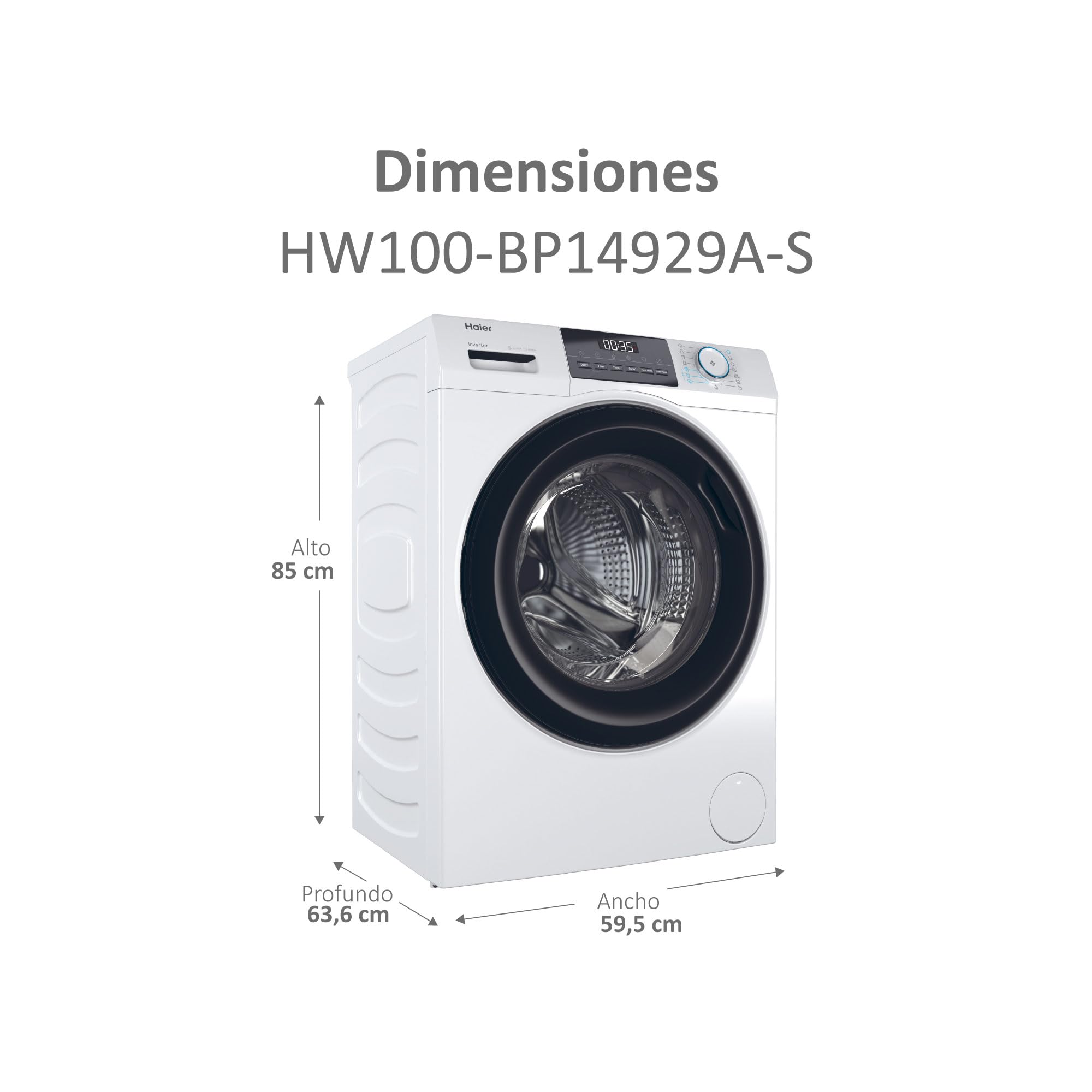 Haier I-Pro Series 1 HW100-BP14929A-S � Lavatrice a carico frontale 10 kg, funzione vapore, motore inverter, trattamento antibatterico, 1400 giri/min, fine differito, rilevatore automatico KG, 15 - Miniatura 3