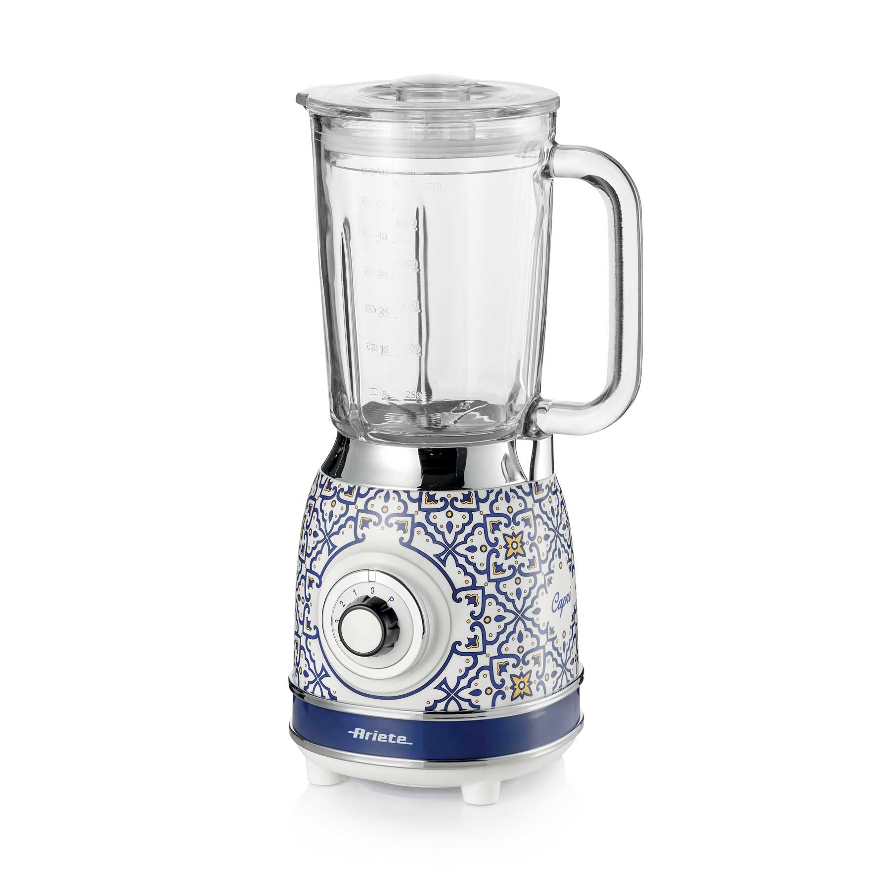 Ariete 583 Frullatore Capri con tazza in vetro da 1,5 Litri, 4 Lame in Acciaio Inox, 4 Velocità + Pulse,1000 Watt, Capri Blu Vetro