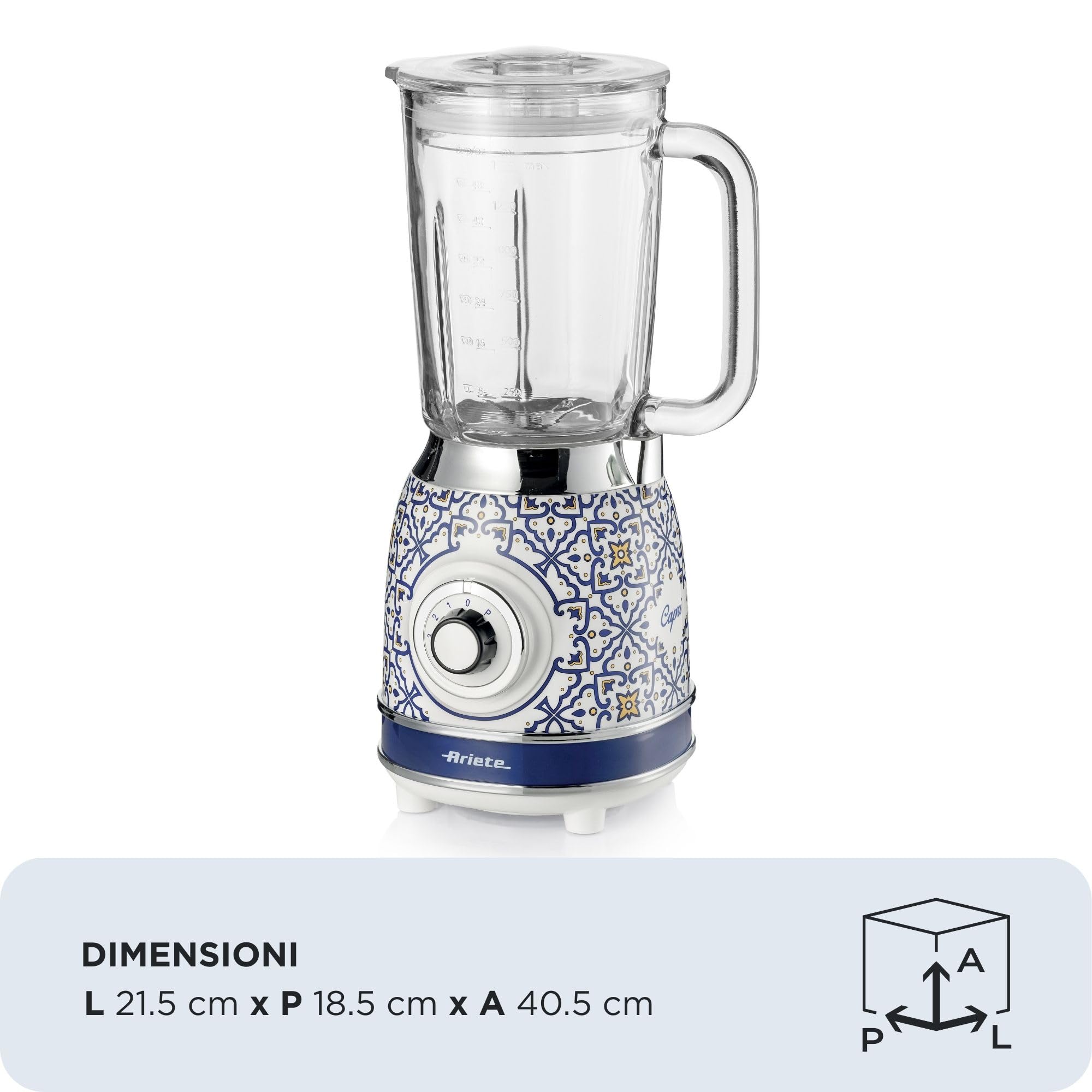Ariete 583 Frullatore Capri con tazza in vetro da 1,5 Litri, 4 Lame in Acciaio Inox, 4 Velocità + Pulse,1000 Watt, Capri Blu Vetro - Miniatura 3