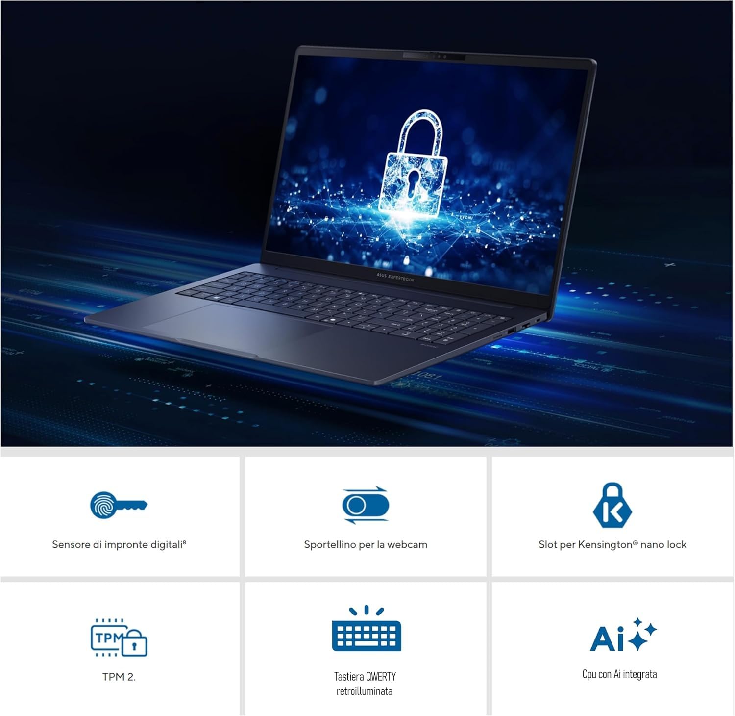 Notebook ASUS ExpertBook 15,6" Intel Core 7-150U14ª Gen 10-Core fino a 5GHz, 24GB RAM DDR5, 1TB SSD, Win11 Pro, WiFi6E, Thunderbolt, HDMI, Tastiera Retroilluminata, QWERTY, Fingerprint - Miniatura 5