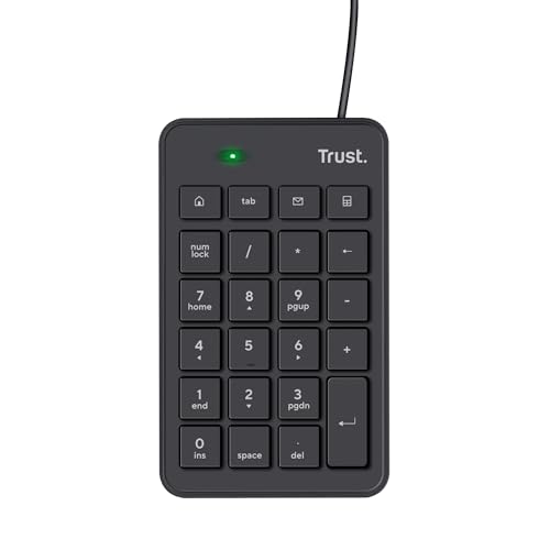Trust Xalas Tastierino Numerico USB per Laptop e PC Desktop, Mini Tastiera Sottile con Filo, Cavo da 1,5 m, 5 Tasti in Più, Numpad Portatile Calcolo per Finanziaria Notebook Computer, Nero - Miniatura 2