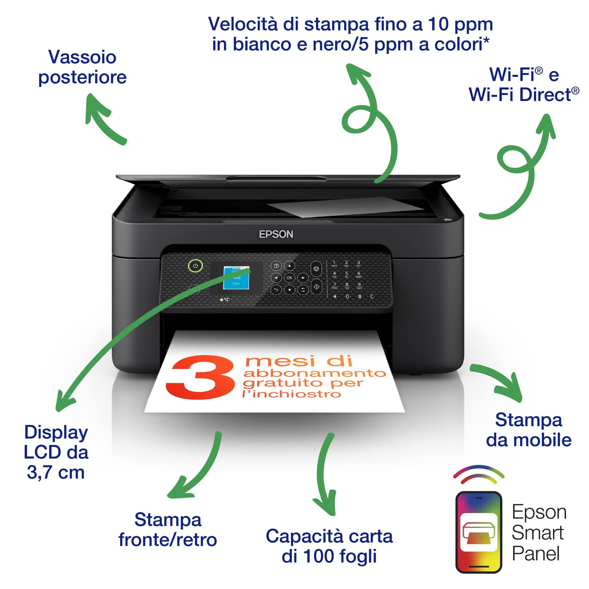 Epson Workforce WF-2910DWF Stampante Multifunzione A4 a getto d'inchiostro (Stampa Fronte Retro, Scansione, Copia, Fax) Display LCD 3.7cm, WiFi, Ethernet, Stampa da mobile e su Cloud, AirPrint - Miniatura 3