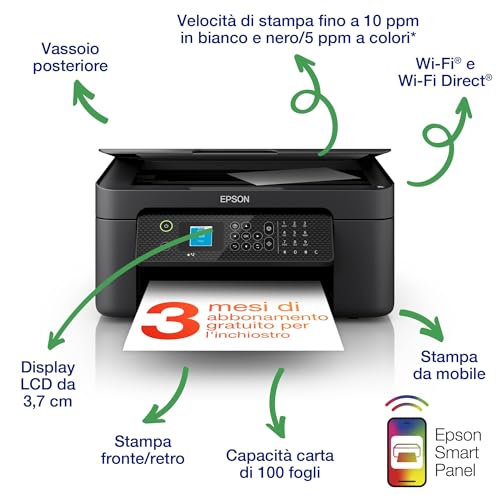 Epson Workforce WF-2910DWF Stampante Multifunzione A4 a getto d'inchiostro (Stampa Fronte Retro, Scansione, Copia, Fax) Display LCD 3.7cm, WiFi, Ethernet, Stampa da mobile e su Cloud, AirPrint - Miniatura 4