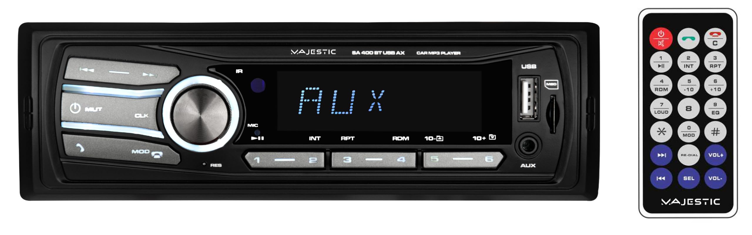 Majestic SA 400 BT USB AX - Sistema Audio Car con Bluetooth, Lettore MP3/WMA da USB/Micro SD, Telecomando, 100W (25W x 4ch), Nero