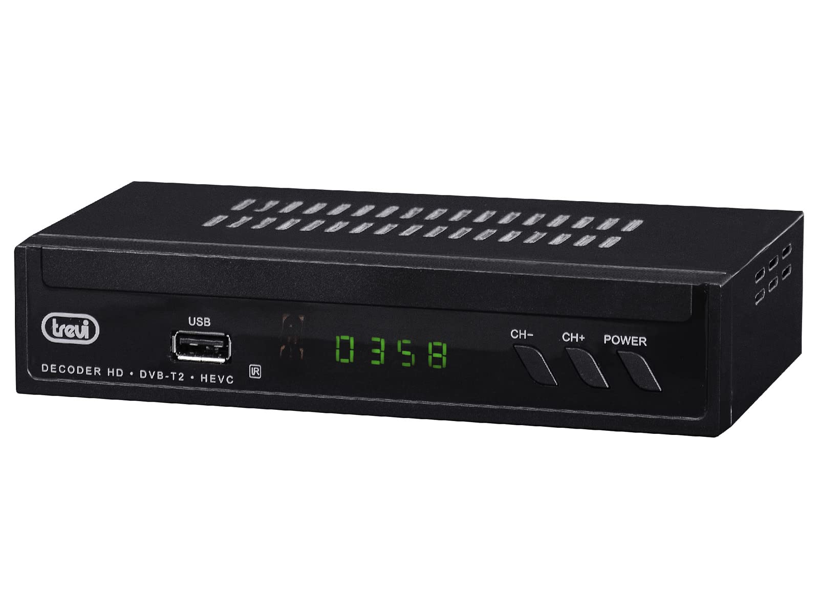 Trevi HE 3378 T2 Decoder Digitale Terrestre DVB-T2 HEVC H.265 HD, USB Media Player, Uscite HDMI e SCART, Doppio Telecomando, Compatibile TV Vecchi e Nuovi