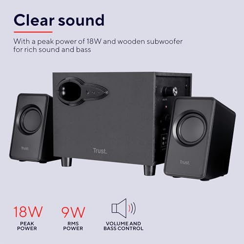 Trust Avora, 20442, Set Altoparlanti 2.1 Subwoofer, Potenza di 18W di Picco e 9W RMS, Nero - Miniatura 4