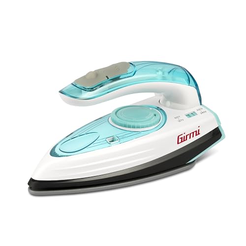 Girmi ST04 Ferro da stiro da viaggio, 1000 W, Piastra Ceramica, Doppio voltaggio 120V/240V, Colpo Vapore 6-15 g/min, Capacità 70 cc, Impugnatura pieghevole, Comodo da mettere in valigia, Azzuro - Miniatura 2