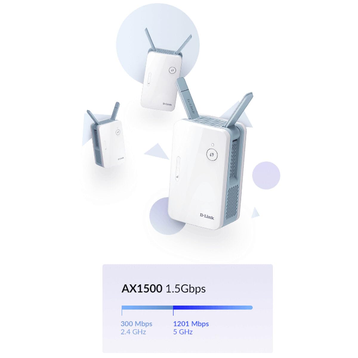 D-Link E15 Range Extender Mesh EAGLE PRO AI AX1500, ripetitore Wi-Fi, hotspot con porta Gigabit, MU-MIMO, OFDMA, Indicatore di segnale con AI, plug and play, WPS, WPA3 - Miniatura 3