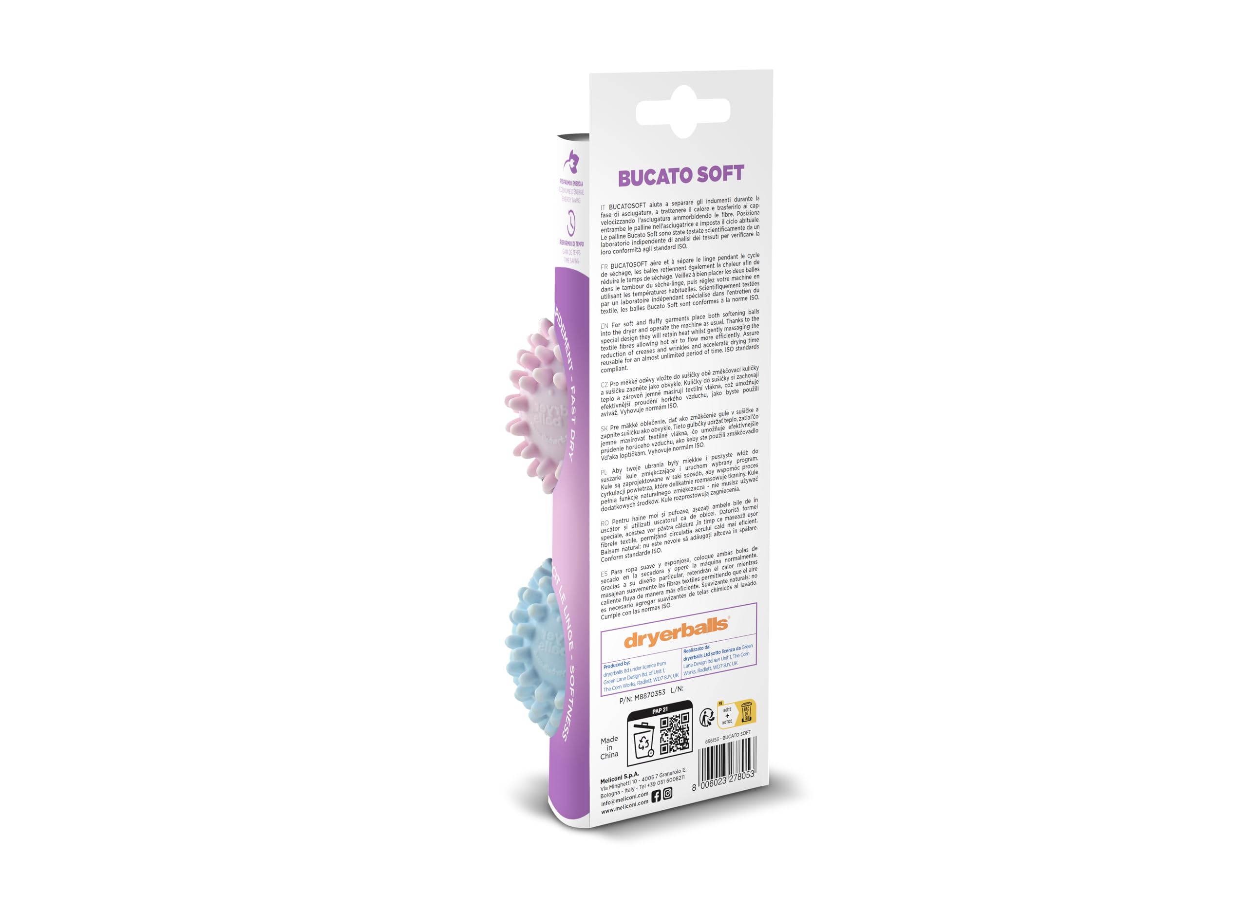 Meliconi Bucato Soft, Palline per Asciugatrice, Sfere per Ammorbidire e Ridurre Tempi di Asciugatura, Utilizzo Illimitato, 2 Palline, Rosa e Azzurro - Miniatura 3