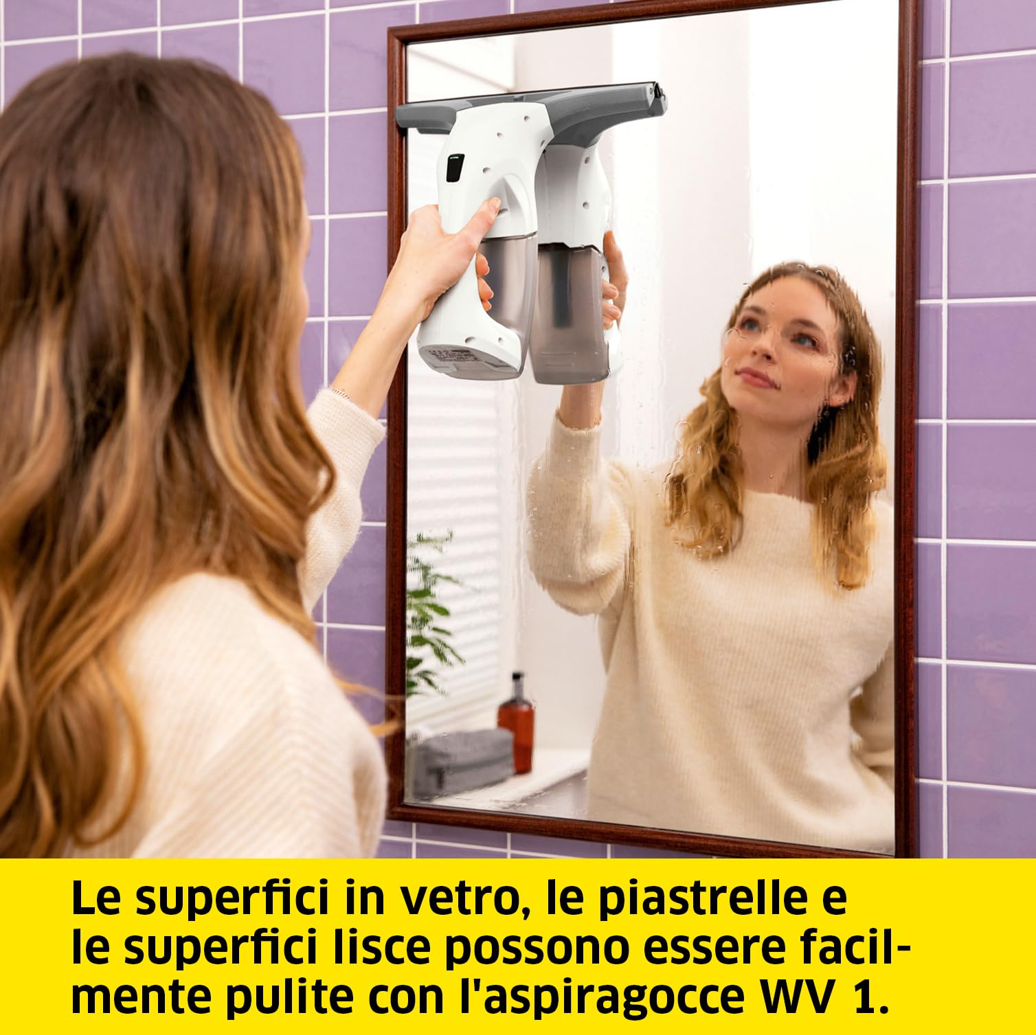 Kärcher Lavavetri Aspiragocce WV 1 Plus per la Pulizia di Vetri,VERSIONE BIANCA, Specchi, Piastrelle, Doccia, Piani a Induzione, Peso: 0,5 kg, Flacone Spray e Panno Microfibra, Detergente 20 ml - Miniatura 3