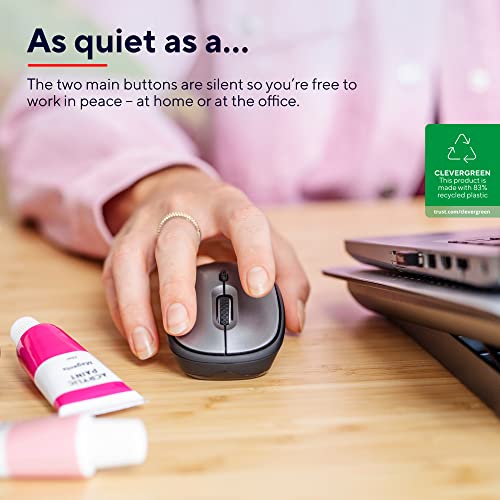 Trust Yvi+ Mouse Wireless Silenzioso con Design Sostenibile, 800-1600 DPI, per Mano Sinistra e Destra, Microricevitore USB, Mouse Senza Fili Compatto per PC, Computer, Laptop, Mac - Nero - Miniatura 4