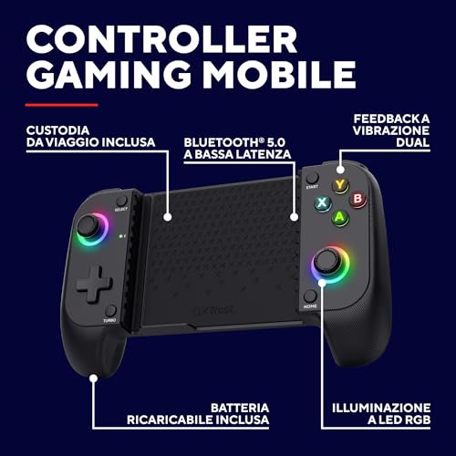 Trust GXT 735 Mylox Controller per Telefono Bluetooth, Controller Iphone / Android / PS5 / Xbox con 12h di Autonomia, Doppia Vibrazione, RGB a LED, Gamepad Wireless per Accessori Smartphone, Nero - Miniatura 4